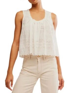 NWT: Free People Marina Eyelet Tank, Ivory, Medium